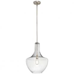 Everly 19.75 in. 1-Light Brushed Nickel Transitional Kitchen Bell Pendant Hanging Light with Clear Seeded Glass by KICHLER