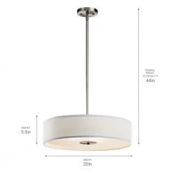 20 in. 3-Light Brushed Nickel Transitional Kitchen Convertible Pendant Hanging Light by KICHLER -Kichler Sales brushed nickel kichler chandeliers 42121ni 4f 1000