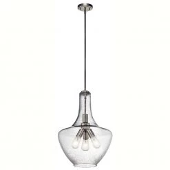 Everly 22.75 in. 3-Light Brushed Nickel Transitional Kitchen Bell Pendant Hanging Light with Clear Seeded Glass by KICHLER