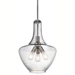 Everly 22.75 in. 3-Light Brushed Nickel Transitional Kitchen Bell Pendant Hanging Light with Clear Seeded Glass by KICHLER 11 Everly 22.75 in. 3-Light Brushed Nickel Transitional Kitchen Bell Pendant Hanging Light with Clear Seeded Glass by KICHLER -Kichler Sales brushed nickel kichler chandeliers 42190ni c3 1000
