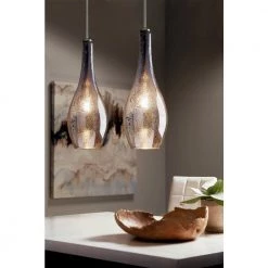 Everly 29.5 in. 1-Light Brushed Nickel Transitional Kitchen Teardrop Pendant Hanging Light with Mercury Glass by KICHLER -Kichler Sales brushed nickel kichler chandeliers 42475nimer 4f 1000