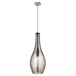 Everly 29.5 in. 1-Light Brushed Nickel Transitional Kitchen Teardrop Pendant Hanging Light with Mercury Glass by KICHLER