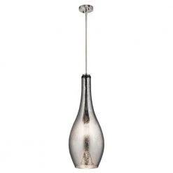 Everly 29.5 in. 1-Light Brushed Nickel Transitional Kitchen Teardrop Pendant Hanging Light with Mercury Glass by KICHLER -Kichler Sales brushed nickel kichler chandeliers 42475nimer c3 1000