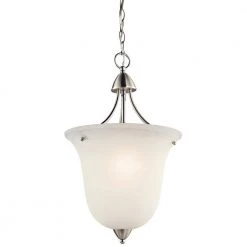 Nicholson 1-Light Brushed Nickel Transitional Kitchen Pendant Hanging Light with Satin Etched Glass by KICHLER