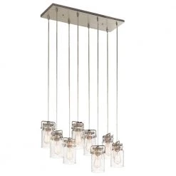 Brinley 8-Light Brushed Nickel Vintage Industrial Dining Room Linear Chandelier with Clear Glass Shade by KICHLER