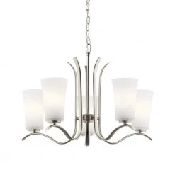 Armida 5-Light Brushed Nickel Transitional Dining Room Chandelier with White Etched Glass Shade by KICHLER -Kichler Sales brushed nickel kichler chandeliers 43074ni 4f 1000