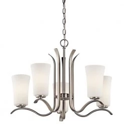 Armida 5-Light Brushed Nickel Transitional Dining Room Chandelier with White Etched Glass Shade by KICHLER -Kichler Sales brushed nickel kichler chandeliers 43074ni c3 1000