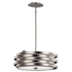 Roswell 3-Light Brushed Nickel Contemporary Kitchen Drum Pendant Hanging Light with Satin Etched Diffuser by KICHLER