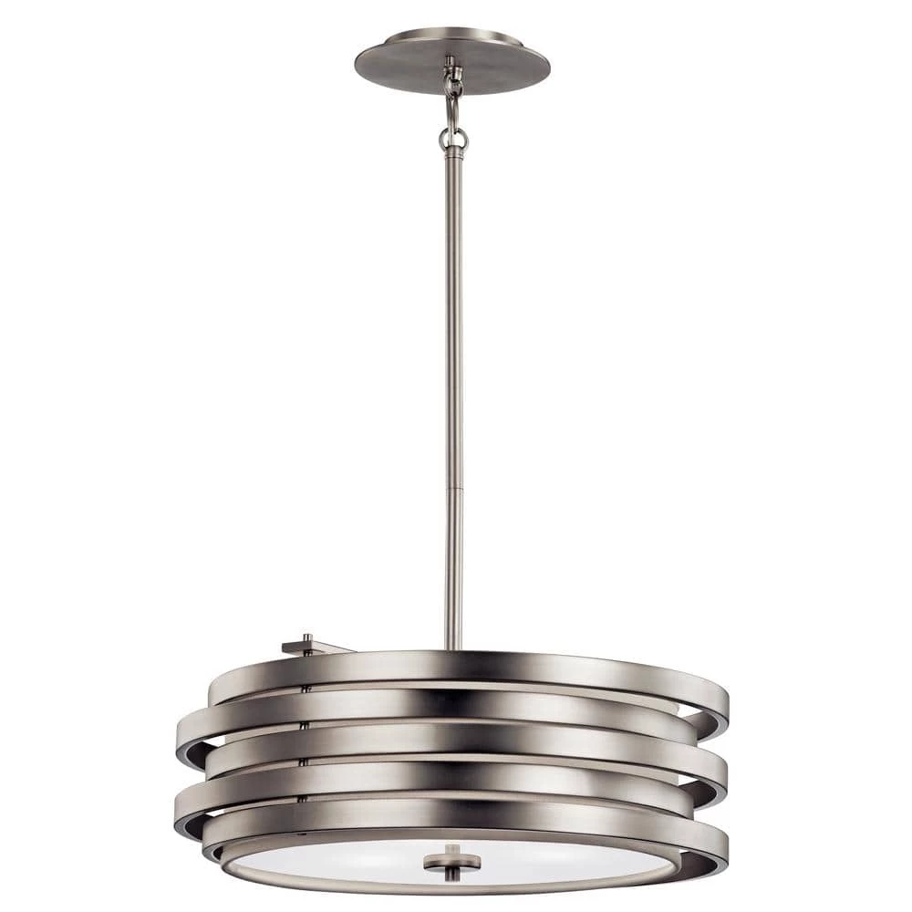 Roswell 3-Light Brushed Nickel Contemporary Kitchen Drum Pendant Hanging Light with Satin Etched Diffuser by KICHLER 3 Roswell 3-Light Brushed Nickel Contemporary Kitchen Drum Pendant Hanging Light with Satin Etched Diffuser by KICHLER