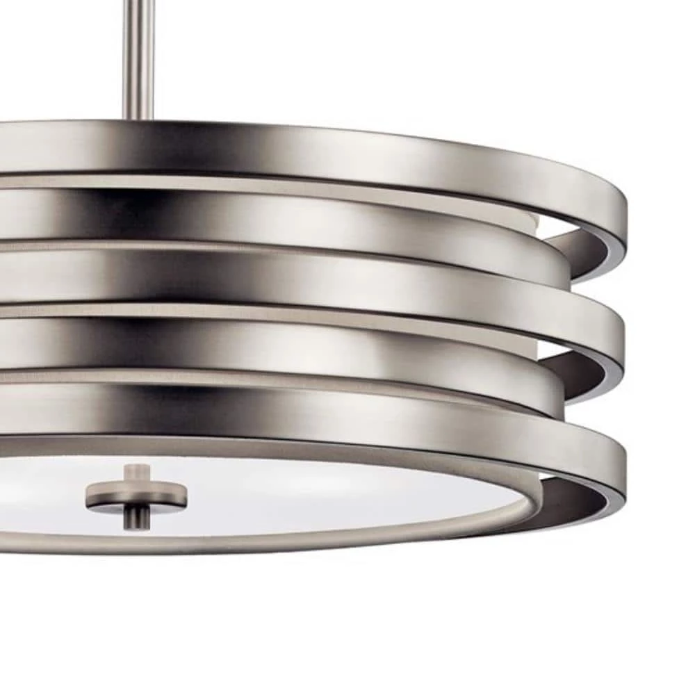 Roswell 3-Light Brushed Nickel Contemporary Kitchen Drum Pendant Hanging Light with Satin Etched Diffuser by KICHLER 4 Roswell 3-Light Brushed Nickel Contemporary Kitchen Drum Pendant Hanging Light with Satin Etched Diffuser by KICHLER - Image 2