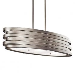 Roswell 3-Light Brushed Nickel Contemporary Dining Room Oval Drum Chandelier with Metal Shade by KICHLER -Kichler Sales brushed nickel kichler chandeliers 43303ni 4f 1000