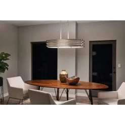 Roswell 3-Light Brushed Nickel Contemporary Dining Room Oval Drum Chandelier with Metal Shade by KICHLER -Kichler Sales brushed nickel kichler chandeliers 43303ni fa 1000