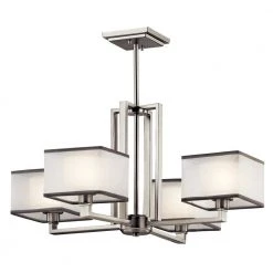Kailey 4-Light Brushed Nickel Transitional Dining Room Chandelier with Square White Frosted Glass Shade by KICHLER