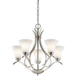 Keiran 5-Light Brushed Nickel Transitional Dining Room Chandelier with White Etched Glass Shade by KICHLER