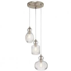 Riviera 3-Light Brushed Nickel Transitional Kitchen Cluster Pendant Hanging Light with Clear Ribbed Glass by KICHLER