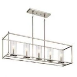 Crosby 5-Light Brushed Nickel Contemporary Candlestick Dining Room Linear Chandelier with Clear Glass Shade by KICHLER