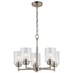 Winslow 5-Light Brushed Nickel Contemporary Dining Room Chandelier with Clear Seeded Glass Shade by KICHLER