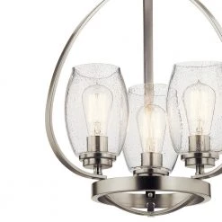Tuscany 3-Light Brushed Nickel Farmhouse Dining Room Mini Cage Chandelier with Clear Seeded Glass Shade by KICHLER -Kichler Sales brushed nickel kichler chandeliers 44059ni 4f 1000