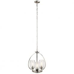 Tuscany 3-Light Brushed Nickel Farmhouse Dining Room Mini Cage Chandelier with Clear Seeded Glass Shade by KICHLER
