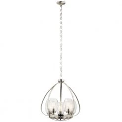 Tuscany 5-Light Brushed Nickel Farmhouse Dining Room Cage Chandelier with Clear Seeded Glass Shade by KICHLER
