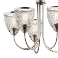 Voclain 75-Watt Integrated LED 5-Light Brushed Nickel Vintage Industrial Dining Room Chandelier with Mesh Shade by KICHLER -Kichler Sales brushed nickel kichler chandeliers 52269ni 4f 1000