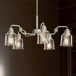 Aivian 30 in. 5-Light Brushed Nickel Vintage Industrial Dining Room Chandelier with Clear Glass by KICHLER -Kichler Sales brushed nickel kichler chandeliers 52398ni 44 1000