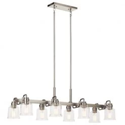 Aivian 42 in. 8-Light Brushed Nickel Vintage Industrial Dining Room Linear Chandelier with Clear Glass by KICHLER