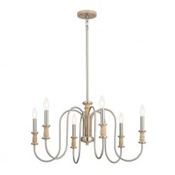 Karthe 6-Light Beech and Brushed Nickel Vintage Dining Room Chandelier by KICHLER