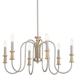 Karthe 6-Light Beech and Brushed Nickel Vintage Dining Room Chandelier by KICHLER -Kichler Sales brushed nickel kichler chandeliers 52470ni c3 1000