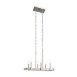 Brene 28 in. 6-Light Brushed Nickel Transitional Kitchen Candlestick Linear Chandelier by KICHLER