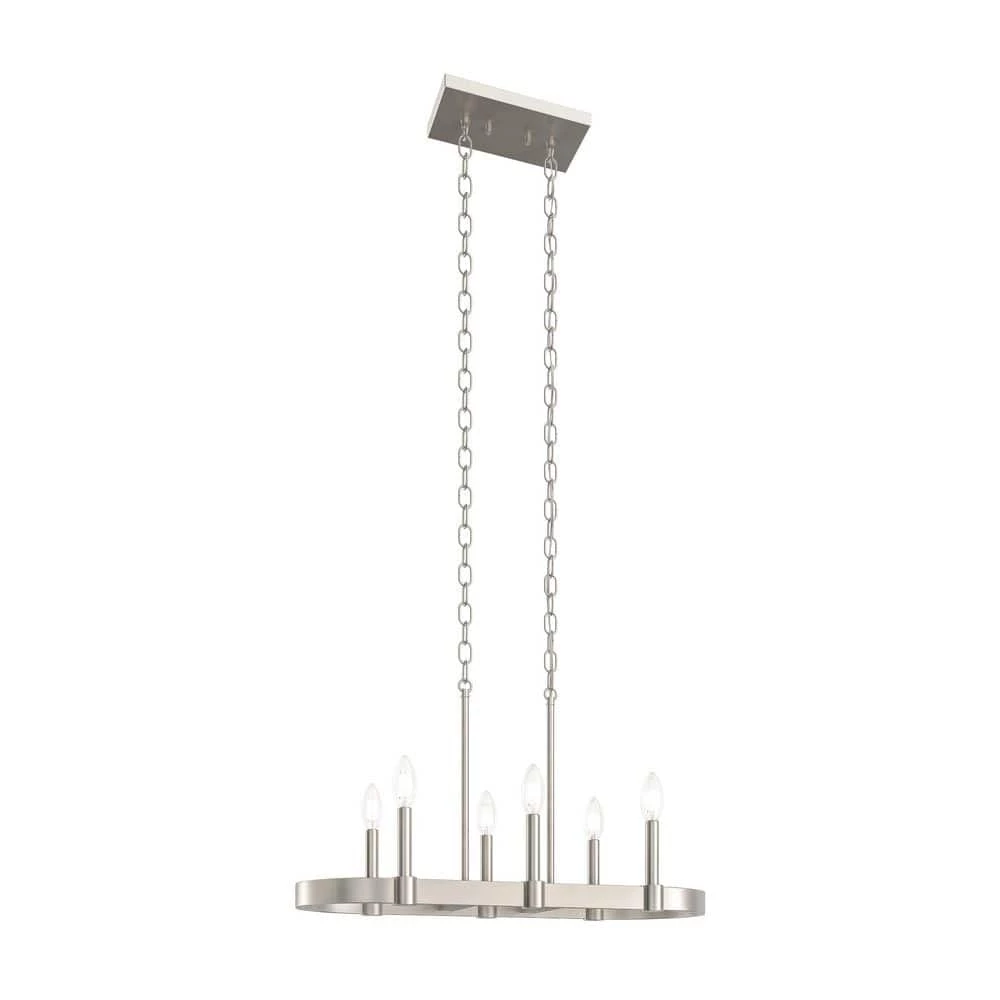 Brene 28 in. 6-Light Brushed Nickel Transitional Kitchen Candlestick Linear Chandelier by KICHLER 3 Brene 28 in. 6-Light Brushed Nickel Transitional Kitchen Candlestick Linear Chandelier by KICHLER