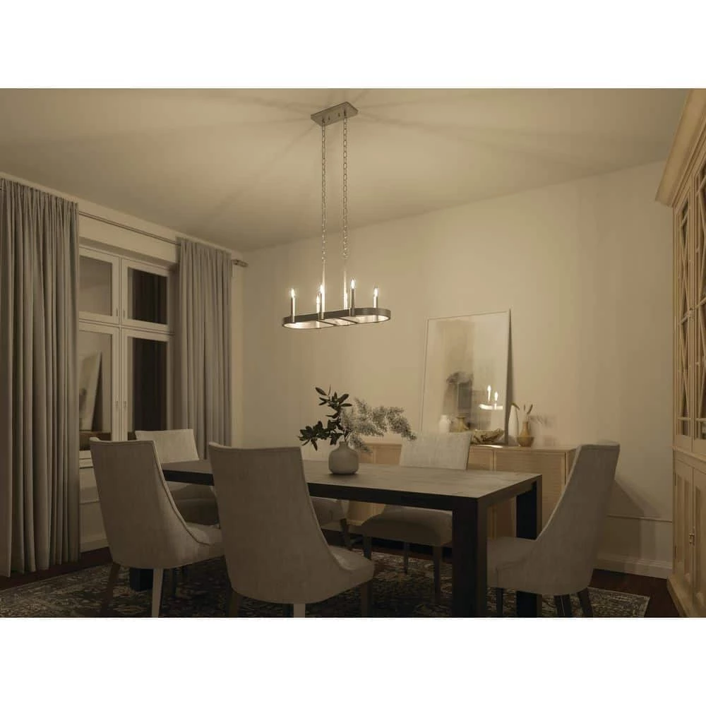 Brene 28 in. 6-Light Brushed Nickel Transitional Kitchen Candlestick Linear Chandelier by KICHLER 4 Brene 28 in. 6-Light Brushed Nickel Transitional Kitchen Candlestick Linear Chandelier by KICHLER - Image 2
