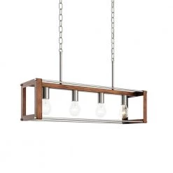 Chatwin 30.6 in. 4-Light Brushed Nickel with Auburn Stained Farmhouse Kitchen Linear Chandelier by KICHLER