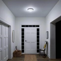 Ceiling Space 11.5 in. Brushed Nickel Integrated LED Hallway Drum Flush Mount Ceiling Light with White Acrylic Diffuser by KICHLER -Kichler Sales brushed nickel kichler flush mount lights 10763niled 4f 1000
