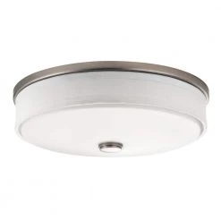 Ceiling Space 13 in. Brushed Nickel Integrated LED Hallway Drum Flush Mount Ceiling Light with Linen Shade by KICHLER