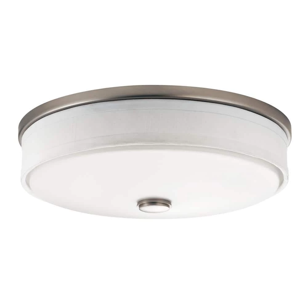 Ceiling Space 13 in. Brushed Nickel Integrated LED Hallway Drum Flush Mount Ceiling Light with Linen Shade by KICHLER 3 Ceiling Space 13 in. Brushed Nickel Integrated LED Hallway Drum Flush Mount Ceiling Light with Linen Shade by KICHLER