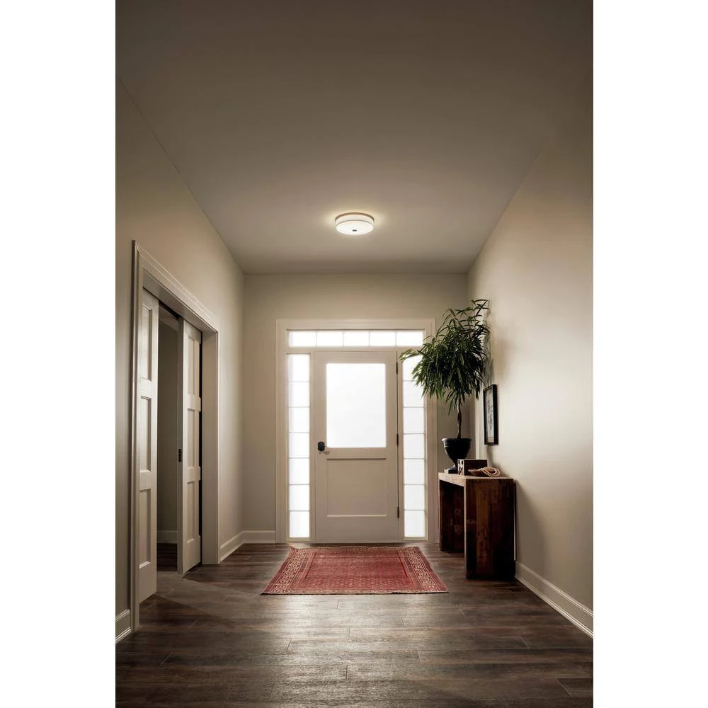Ceiling Space 13 in. Brushed Nickel Integrated LED Hallway Drum Flush Mount Ceiling Light with Linen Shade by KICHLER 4 Ceiling Space 13 in. Brushed Nickel Integrated LED Hallway Drum Flush Mount Ceiling Light with Linen Shade by KICHLER - Image 2