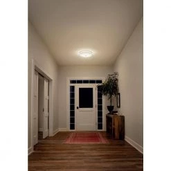 Ceiling Space 17.25 in Brushed Nickel LED Hallway Drum Flush Mount Ceiling Light with Linen Shade White Acrylic Diffuser by KICHLER -Kichler Sales brushed nickel kichler flush mount lights 10886niled 1f 1000