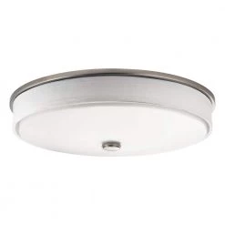 Ceiling Space 17.25 in Brushed Nickel LED Hallway Drum Flush Mount Ceiling Light with Linen Shade White Acrylic Diffuser by KICHLER