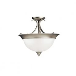 Dover 3-Light Brushed Nickel Hallway Semi-Flush Mount Ceiling Light with Etched Seeded Glass by KICHLER