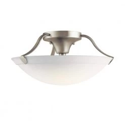 Independence 15.5 in. 3-Light Brushed Nickel Hallway Semi-Flush Mount Ceiling Light with Etched Glass by KICHLER