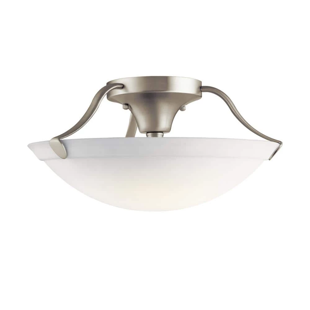 Independence 15.5 in. 3-Light Brushed Nickel Hallway Semi-Flush Mount Ceiling Light with Etched Glass by KICHLER 3 Independence 15.5 in. 3-Light Brushed Nickel Hallway Semi-Flush Mount Ceiling Light with Etched Glass by KICHLER