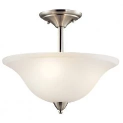 Nicholson 3-Light Brushed Nickel Hallway Semi-Flush Mount Ceiling Light with Satin Etched Glass by KICHLER
