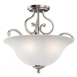 Camerena 3-Light Brushed Nickel Hallway Semi-Flush Mount Ceiling Light with White Scavo Glass by KICHLER