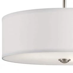 Shailene 18 in. Round 3-Light Brushed Nickel Drum Hallway Semi-Flush Mount Ceiling Light with White Microfiber Shade by KICHLER -Kichler Sales brushed nickel kichler flush mount lights 43692ni 1f 1000