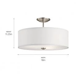Shailene 18 in. Round 3-Light Brushed Nickel Drum Hallway Semi-Flush Mount Ceiling Light with White Microfiber Shade by KICHLER -Kichler Sales brushed nickel kichler flush mount lights 43692ni 44 1000