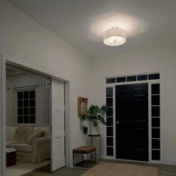 Shailene 18 in. Round 3-Light Brushed Nickel Drum Hallway Semi-Flush Mount Ceiling Light with White Microfiber Shade by KICHLER -Kichler Sales brushed nickel kichler flush mount lights 43692ni 76 1000