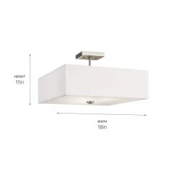 Shailene 18 in. Square 3-Light Brushed Nickel Drum Hallway Semi-Flush Mount Ceiling Light with White Microfiber Shade by KICHLER -Kichler Sales brushed nickel kichler flush mount lights 43693ni 44 1000