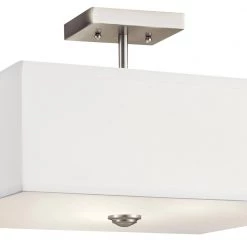 Shailene 18 in. Square 3-Light Brushed Nickel Drum Hallway Semi-Flush Mount Ceiling Light with White Microfiber Shade by KICHLER -Kichler Sales brushed nickel kichler flush mount lights 43693ni 4f 1000