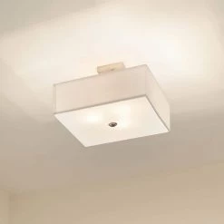 Shailene 18 in. Square 3-Light Brushed Nickel Drum Hallway Semi-Flush Mount Ceiling Light with White Microfiber Shade by KICHLER -Kichler Sales brushed nickel kichler flush mount lights 43693ni 66 1000